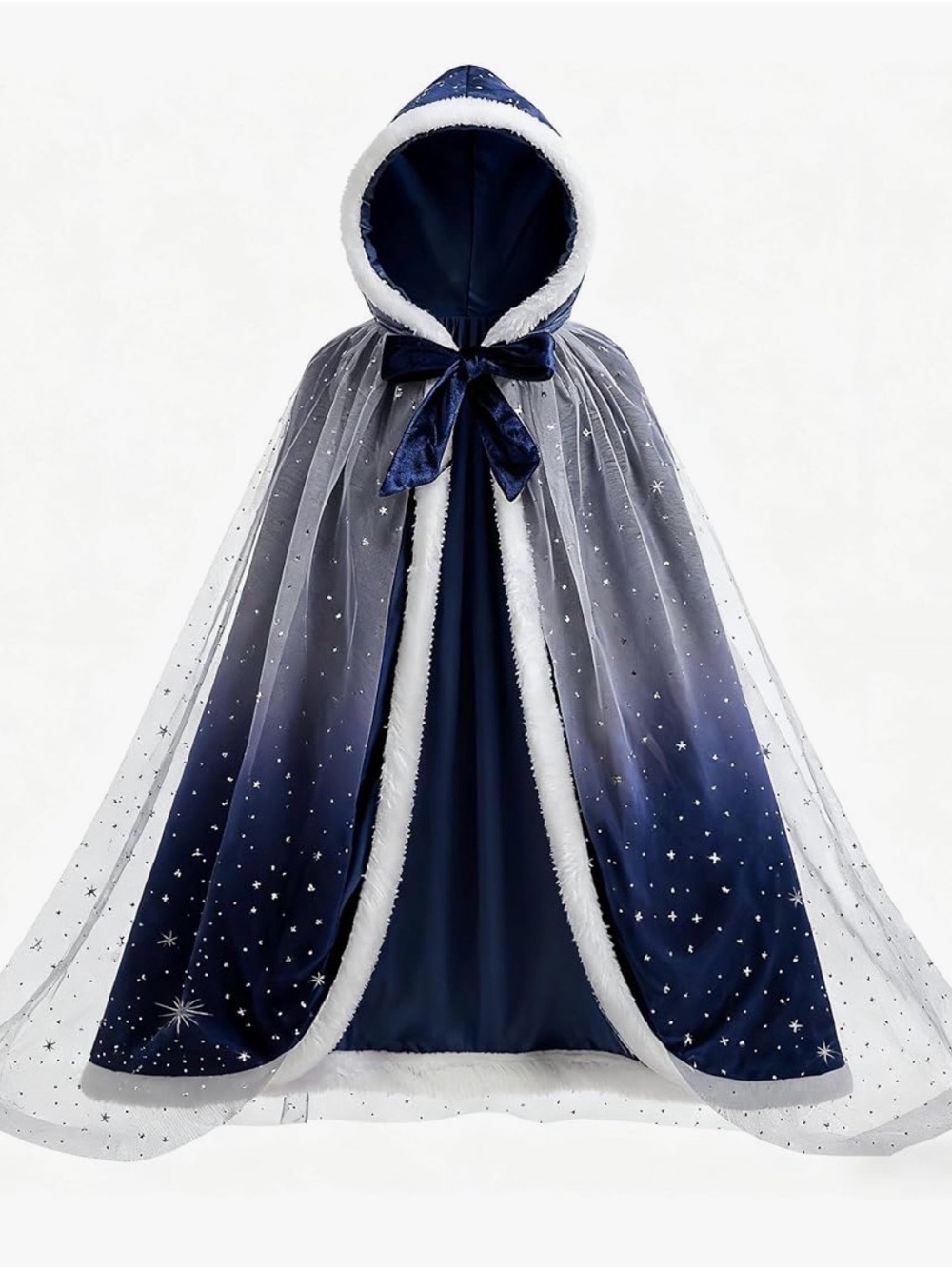 Winter Princess Navy Starry Hooded Cape for Kids - Faux Fur Trim 8/10